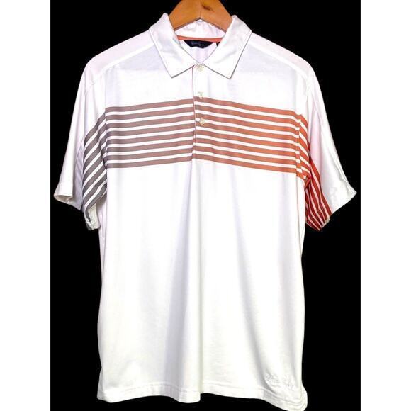 Walter Hagen Men’s Polo Golf Shirt Short Sleeve White Orange Striped Size Medium - Picture 4 of 11